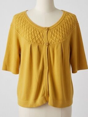 Vintage 90s Y2K B. Moss Marigold Yellow Two Button Cardigan 100% Cotton Size XL